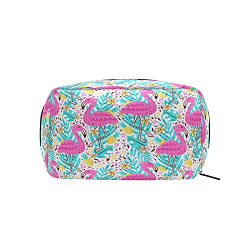 Sommer-Flamingo-Blumen-Kiefer-Make-up-Tasche, tragbare Organizer-Kosmetiktasche für Reisen, Make-up-Tasche, Geschenke, Kulturbeutel für den täglichen Gebrauch für Mädchen und Frauen von Ahdyr
