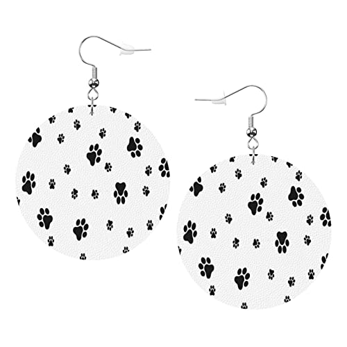 Spuren einer Katze oder eines Hundes auf weißem Hintergrund, runde Kunstleder-Ohrringe für Teenager-Mädchen und Frauen, Tropfen-Ohrringe, Geschenk von Ahdyr