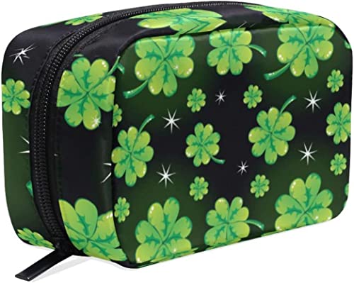 St. Patrick's Day Make-up-Tasche mit Blättern, tragbarer Organizer, Kosmetiktasche für Reisen, Make-up-Tasche, Geschenke, Kulturbeutel für den täglichen Gebrauch für Mädchen und Frauen von Ahdyr