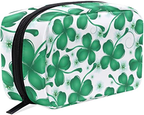 St. Patrick's Day Make-up-Tasche mit grünen Blättern, tragbar, Organizer, Kosmetiktasche für Reisen, Make-up-Tasche, Geschenke, Kulturbeutel für den täglichen Gebrauch für Mädchen und Frauen von Ahdyr