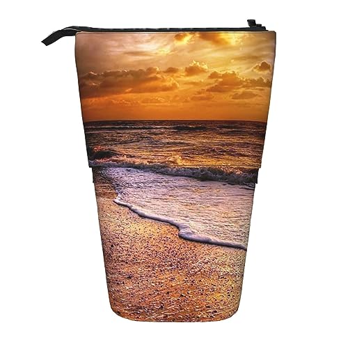 Stehendes Federmäppchen für den Abend, Strand, Meerwasser, niedliche Stifttasche, Teleskop-Briefpapiertasche, Make-up-Kosmetiktasche für Frauen im Büro von Ahdyr