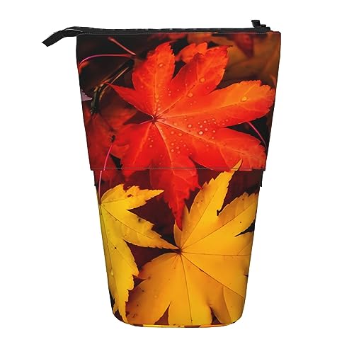 Stehendes Federmäppchen mit Herbstblättern und Ahornholz, niedliches Stiftetui, Teleskop-Briefpapiertasche, Make-up-Kosmetiktasche für Frauen im Büro von Ahdyr