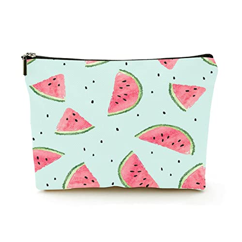Stilvolle Make-up-Tasche für Damen, Leinen, Reise-Kosmetiktaschen, langlebige Make-up-Organizer-Tasche, Aquarell-Wassermelonenscheiben auf Grün, für Damen/Herren Stilvolle Make-up-Tasche für Damen, Leinen, Reise-Kosmetiktaschen, langlebige Make-up-Organizer-Tasche, Aquarell-Wassermelonenscheiben auf Grün, für Damen/Herren von Ahdyr