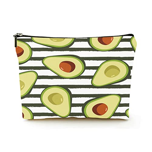 Stilvolle Make-up-Tasche für Damen, Leinen, Reise-Kosmetiktaschen, langlebige Make-up-Organizer-Tasche, Avocado auf horizontalen Streifen, für Damen/Herren Stilvolle Make-up-Tasche für Damen, Leinen, Reise-Kosmetiktaschen, langlebige Make-up-Organizer-Tasche, Avocado auf horizontalen Streifen, für Damen/Herren von Ahdyr