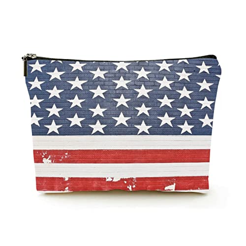 Stilvolle Make-up-Tasche für Damen, Leinen, Reise-Kosmetiktaschen, langlebige Make-up-Organizer-Tasche, Grunge-amerikanische Flaggen-Wand, für Damen/Herren von Ahdyr