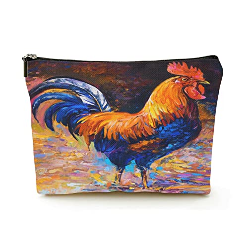 Stilvolle Make-up-Tasche für Damen, Leinen, Reise-Kosmetiktaschen, langlebige Make-up-Organizer-Tasche, Hahn auf farbigem Hintergrund, für Damen/Herren Stilvolle Make-up-Tasche für Damen, Leinen, Reise-Kosmetiktaschen, langlebige Make-up-Organizer-Tasche, Hahn auf farbigem Hintergrund, für Damen/Herren von Ahdyr