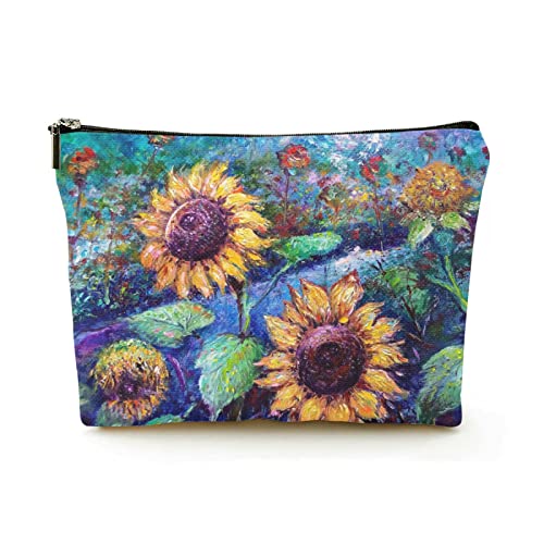 Stilvolle Make-up-Tasche für Damen, Leinen, Reise-Kosmetiktaschen, langlebige Make-up-Organizer-Tasche, Impressionistische Sonnenblumen bei Nacht, für Damen/Herren Stilvolle Make-up-Tasche für Damen, Leinen, Reise-Kosmetiktaschen, langlebige Make-up-Organizer-Tasche, Impressionistische Sonnenblumen bei Nacht, für Damen/Herren von Ahdyr
