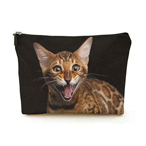 Stilvolle Make-up-Tasche für Damen, Leinen, Reise-Kosmetiktaschen, langlebige Make-up-Organizer-Tasche, Katze mit offenem Mund, für Damen/Herren von Ahdyr