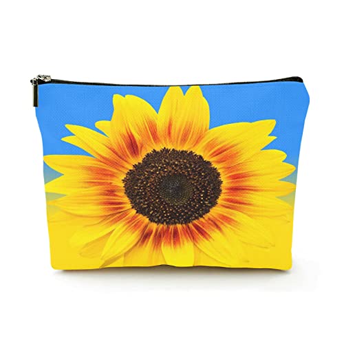 Stilvolle Make-up-Tasche für Damen, Leinen, Reise-Kosmetiktaschen, langlebige Make-up-Organizer-Tasche, Leuchtend gelbe Sonnenblumen-Kopf, für Damen/Herren von Ahdyr