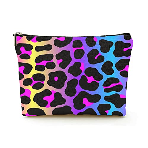 Stilvolle Make-up-Tasche für Damen, Leinen, Reise-Kosmetiktaschen, langlebige Make-up-Organizer-Tasche, Neon-Farbverlaufs-Leopardenmuster, für Damen/Herren von Ahdyr