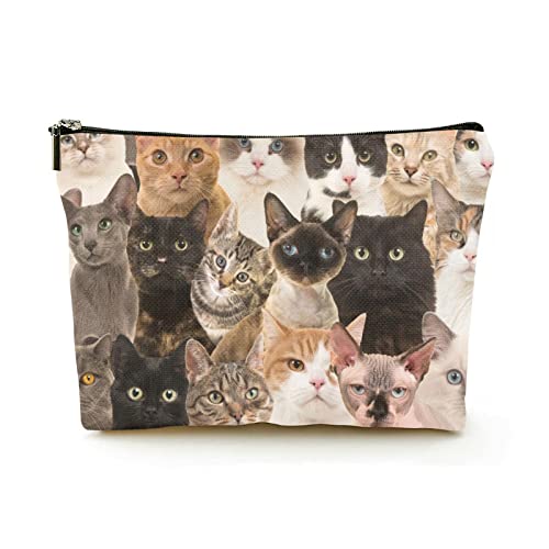 Stilvolle Make-up-Tasche für Damen, Leinen, Reise-Kosmetiktaschen, langlebige Make-up-Organizer-Tasche, Porträts verschiedener Katzen, für Damen/Herren von Ahdyr