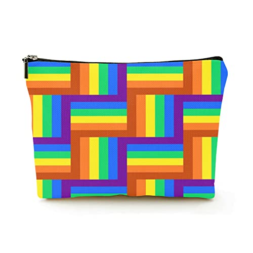 Stilvolle Make-up-Tasche für Damen, Leinen, Reise-Kosmetiktaschen, langlebige Make-up-Organizer-Tasche, Regenbogen-Abstrakter Hintergrund, für Damen/Herren von Ahdyr