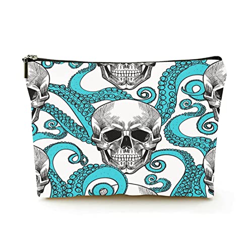 Stilvolle Make-up-Tasche für Damen, Leinen, Reise-Kosmetiktaschen, langlebige Make-up-Organizer-Tasche, Skelett mit grünen Oktopus-Tentakeln, für Damen/Herren Stilvolle Make-up-Tasche für Damen, Leinen, Reise-Kosmetiktaschen, langlebige Make-up-Organizer-Tasche, Skelett mit grünen Oktopus-Tentakeln, für Damen/Herren von Ahdyr
