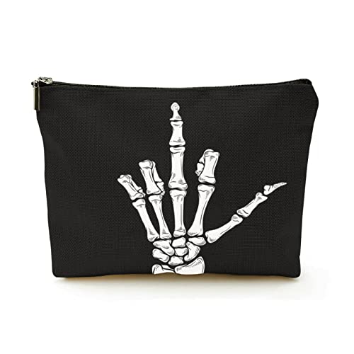 Stilvolle Make-up-Tasche für Damen, Leinen, Reise-Kosmetiktaschen, langlebige Make-up-Organizer-Tasche, Skelett zeigt Mittelfinger, für Damen/Herren Stilvolle Make-up-Tasche für Damen, Leinen, Reise-Kosmetiktaschen, langlebige Make-up-Organizer-Tasche, Skelett zeigt Mittelfinger, für Damen/Herren von Ahdyr