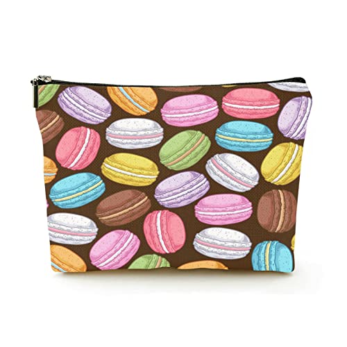 Stilvolle Make-up-Tasche für Damen, Leinen, Reise-Kosmetiktaschen, langlebige Make-up-Organizer-Tasche, Verschiedene Macarons, für Damen/Herren von Ahdyr