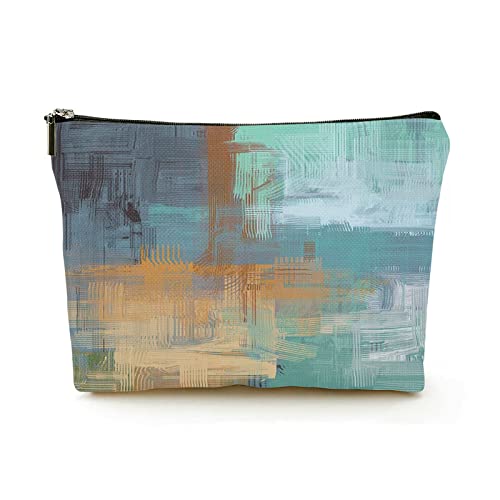 Stilvolle Make-up-Tasche für Damen, Leinen, Reise-Kosmetiktaschen, langlebige Make-up-Organizer-Tasche, blaugrüne abstrakte Kunst, für Damen/Herren von Ahdyr