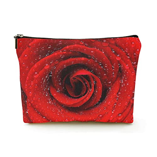 Stilvolle Make-up-Tasche für Damen, Leinen, Reise-Kosmetiktaschen, langlebige Make-up-Organizer-Tasche, eine große rote Rose, für Damen/Herren von Ahdyr