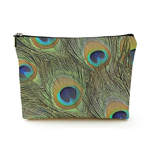 Stilvolle Make-up-Tasche für Damen, Leinen, Reise-Kosmetiktaschen, langlebige Make-up-Organizer-Tasche, einige Bunte Pfauenfedern im Dunkeln, für Damen/Herren Stilvolle Make-up-Tasche für Damen, Leinen, Reise-Kosmetiktaschen, langlebige Make-up-Organizer-Tasche, einige Bunte Pfauenfedern im Dunkeln, für Damen/Herren von Ahdyr