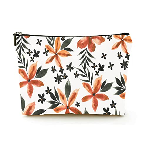 Stilvolle Make-up-Tasche für Damen, Leinen, Reise-Kosmetiktaschen, langlebige Make-up-Organizer-Tasche, exotische Tropische Blumen und Blätter, für Damen/Herren von Ahdyr