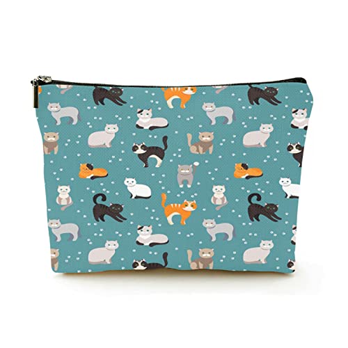 Stilvolle Make-up-Tasche für Damen, Leinen, Reise-Kosmetiktaschen, langlebige Make-up-Organizer-Tasche, exotische und gewöhnliche Katzen, für Damen/Herren von Ahdyr