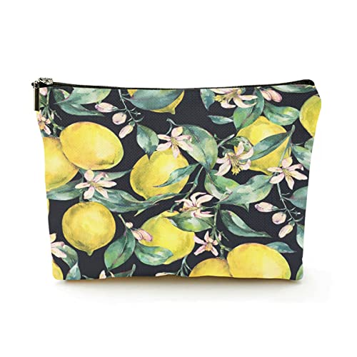 Stilvolle Make-up-Tasche für Damen, Leinen, Reise-Kosmetiktaschen, langlebige Make-up-Organizer-Tasche, frische Zitrusfrüchte, gelbe Frucht, Zitrone, für Damen/Herren von Ahdyr