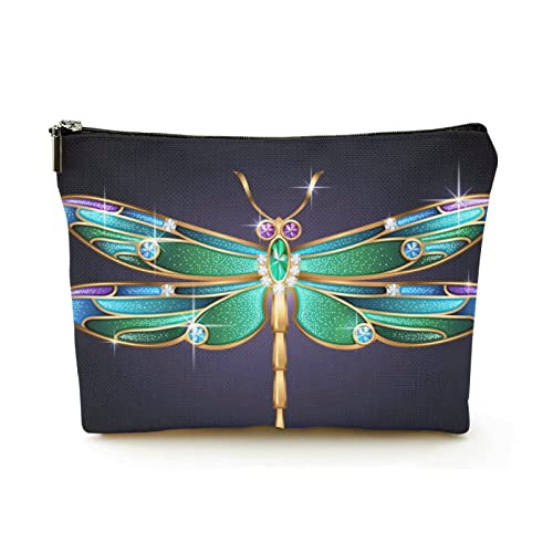 Stilvolle Make-up-Tasche für Damen, Leinen, Reise-Kosmetiktaschen, langlebige Make-up-Organizer-Tasche, grüne Libelle mit Juwelen, für Damen/Herren Stilvolle Make-up-Tasche für Damen, Leinen, Reise-Kosmetiktaschen, langlebige Make-up-Organizer-Tasche, grüne Libelle mit Juwelen, für Damen/Herren von Ahdyr