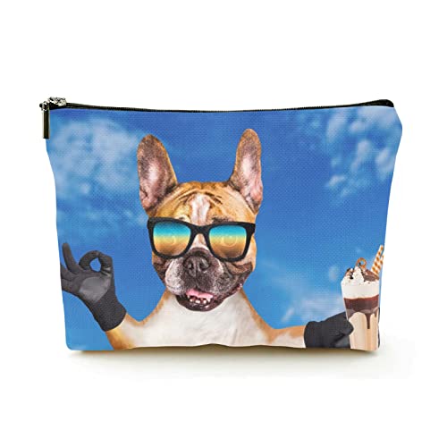 Stilvolle Make-up-Tasche für Damen, Leinen, Reise-Kosmetiktaschen, langlebige Make-up-Organizer-Tasche, lustiger Hund, Ingwer, französische Bulldogge, für Damen/Herren von Ahdyr