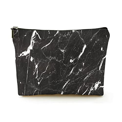 Stilvolle Make-up-Tasche für Damen, Leinen, Reise-Kosmetiktaschen, langlebige Make-up-Organizer-Tasche, natürlicher schwarzer Marmor, für Damen/Herren Stilvolle Make-up-Tasche für Damen, Leinen, Reise-Kosmetiktaschen, langlebige Make-up-Organizer-Tasche, natürlicher schwarzer Marmor, für Damen/Herren von Ahdyr