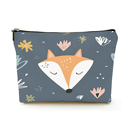 Stilvolle Make-up-Tasche für Damen, Leinen, Reise-Kosmetiktaschen, langlebige Make-up-Organizer-Tasche, niedlicher Fuchs und Muster, für Damen/Herren von Ahdyr