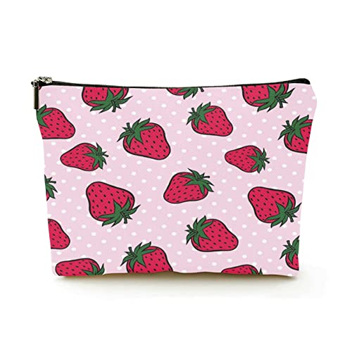 Stilvolle Make-up-Tasche für Damen, Leinen, Reise-Kosmetiktaschen, langlebige Make-up-Organizer-Tasche, rote Erdbeeren mit Punkt-Polka, für Damen/Herren Stilvolle Make-up-Tasche für Damen, Leinen, Reise-Kosmetiktaschen, langlebige Make-up-Organizer-Tasche, rote Erdbeeren mit Punkt-Polka, für Damen/Herren von Ahdyr