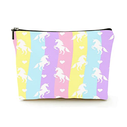 Stilvolle Make-up-Tasche für Damen, Leinen, Reise-Kosmetiktaschen, langlebige Make-up-Organizer-Tasche, weißes Einhorn auf Regenbogen-Hintergrund, für Damen/Herren Stilvolle Make-up-Tasche für Damen, Leinen, Reise-Kosmetiktaschen, langlebige Make-up-Organizer-Tasche, weißes Einhorn auf Regenbogen-Hintergrund, für Damen/Herren von Ahdyr