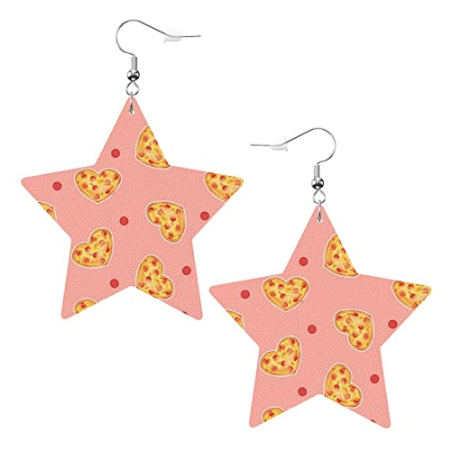 Süße herzförmige Pizza-Ohrringe aus Kunstleder mit Sternen für Teenager-Mädchen und Frauen, Tropfen-Ohrringe, Geschenk von Ahdyr