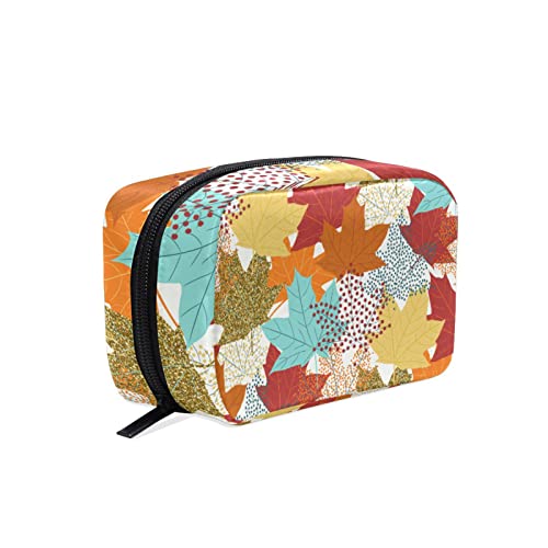 Thanksgiving Fall Blue Maple Leaves Make-up-Tasche, tragbare Organizer-Kosmetiktasche für Reisen, Make-up-Tasche, Geschenke, Kulturbeutel für den täglichen Gebrauch für Mädchen und Frauen von Ahdyr