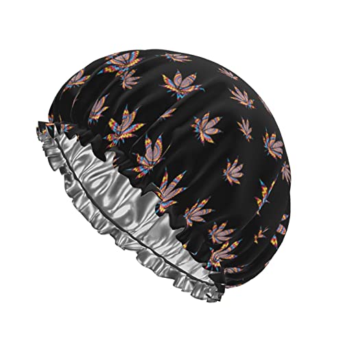 Tie Dyes Weed Leaf Duschhaube Wiederverwendbare Badekappe für Frauen Haarschutz Weiche Haarhaube mit PEVA-Futter und elastischem Band Mode-Haar-Badekappen Doppellagiger wasserdichter Bade-Duschhut von Ahdyr