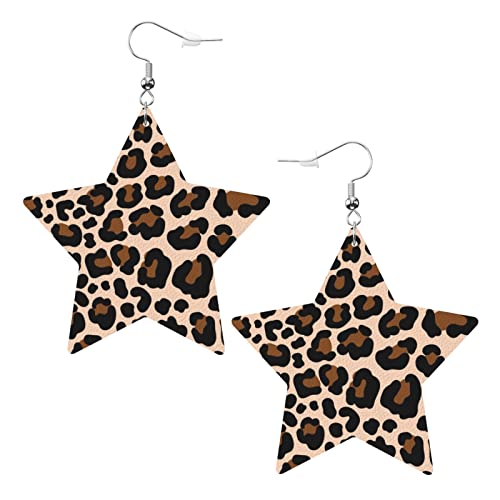 Tiermuster Leopard Kunstleder Sterne Ohrringe für Teenager Mädchen Frauen Tropfen baumelnde Ohrringe Geschenk von Ahdyr