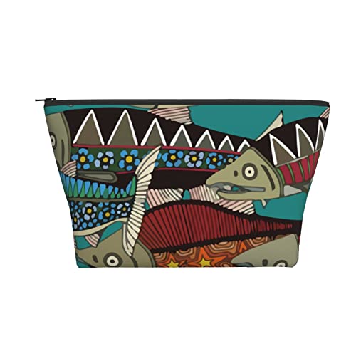 Tragbare Kosmetiktasche Alaskan Salmon Teal Make-up-Tasche Reise-Kulturtasche für Mädchen und Frauen von Ahdyr