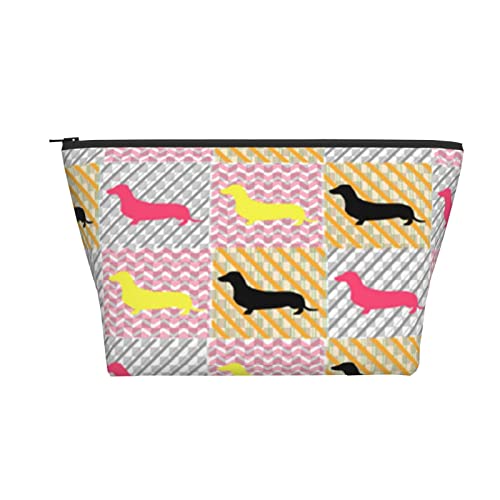 Tragbare Kosmetiktasche Dackel Love Dog Gingham Make-up Tasche Reise Kulturtasche für Mädchen Frauen von Ahdyr