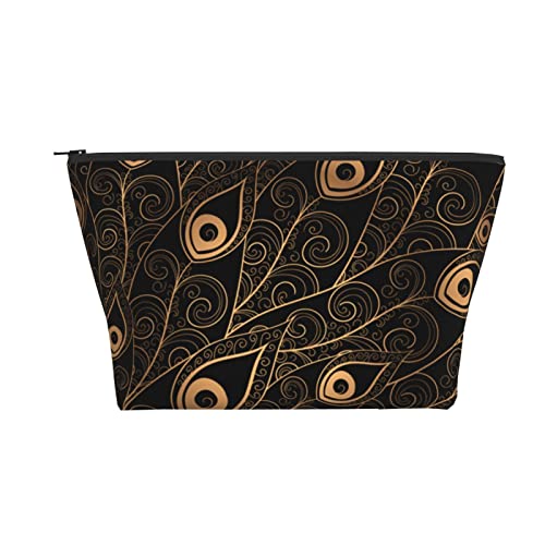 Tragbare Kosmetiktasche Gold Schwarz Federn Pfau Make-up Tasche Reise Kulturbeutel Für Mädchen Frauen von Ahdyr