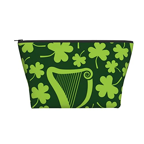 Tragbare Kosmetiktasche Green Irish Harps Shamrocks Make-up-Tasche Reise-Kulturtasche für Mädchen und Frauen von Ahdyr