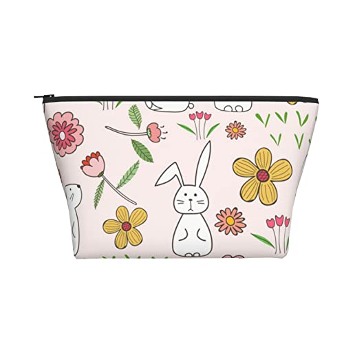 Tragbare Kosmetiktasche Hase Hase Rosa Blumen Ostern Make-up Tasche Reise Kulturbeutel Für Mädchen Frauen von Ahdyr