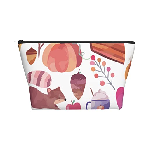 Tragbare Kosmetiktasche Herbst Aquarell Eichhörnchen Igel Make-up Tasche Reise Kulturbeutel Für Mädchen Frauen von Ahdyr