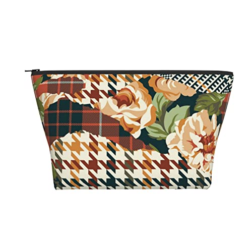 Tragbare Kosmetiktasche Houndstooth Tartan Roses Plaid Make-up-Tasche Reise-Kulturtasche für Mädchen und Frauen von Ahdyr