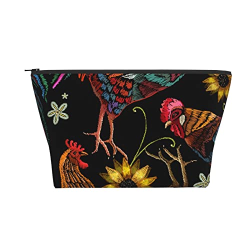 Tragbare Kosmetiktasche Huhn Hahn Sonnenblumen Make-up Tasche Reise Kulturtasche für Mädchen Frauen von Ahdyr