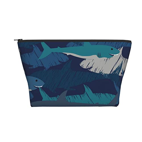 Tragbare Kosmetiktasche Sharks Blue Cartoon Plaid Makeup Pouch Travel Kulturbeutel für Mädchen Frauen von Ahdyr