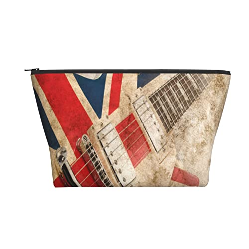 Tragbare Kosmetiktasche Vintage Gitarre Britische Flagge Make-up Tasche Reise Kulturbeutel Für Mädchen Frauen von Ahdyr