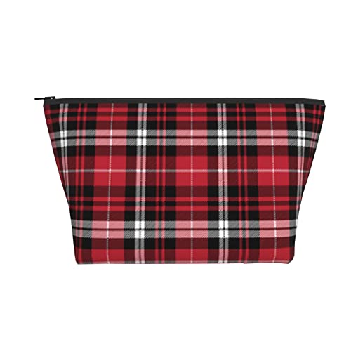 Tragbare Kosmetiktasche schwarz rot kariert Tartan Make-up Tasche Reise Kulturtasche für Mädchen Frauen von Ahdyr