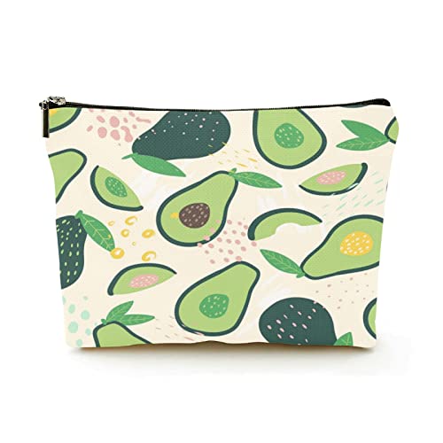 Tragbare Make-up-Tasche für Damen, Leinen, Reise-Kosmetiktaschen mit Reißverschluss, Make-up-Tasche für Geschäftsreisen, Doodle-Avocado und abstrakte Elemente von Ahdyr