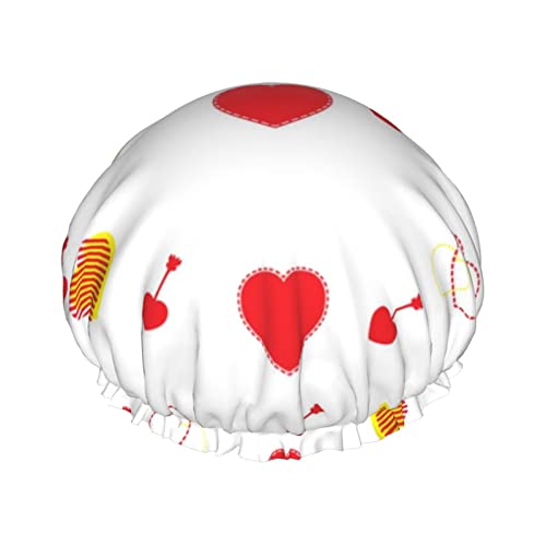 Valentine's Cute Heart Duschhaube, wiederverwendbare Duschhauben für Frauen, langes Haar, doppelschichtiger wasserdichter Duschhut, Haarschutz für Kinder, Mädchen, Männer von Ahdyr