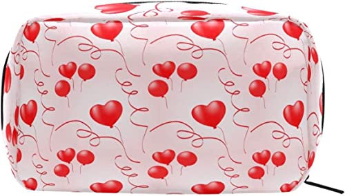 Valentines Red Hearts Balloon Make-up-Tasche, tragbare Organizer-Kosmetiktasche für Reisen, Make-up-Tasche, Geschenke, Kulturbeutel für den täglichen Gebrauch für Mädchen und Frauen von Ahdyr