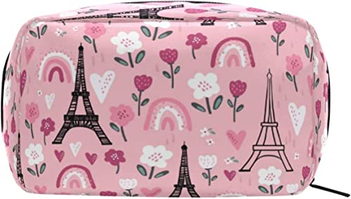 Valentinstag Eiffelturm Paris Make-up-Tasche Tragbare Organizer-Kosmetiktasche für Reisen, Make-up-Tasche, Geschenke, Kulturbeutel für den täglichen Gebrauch für Mädchen und Frauen von Ahdyr